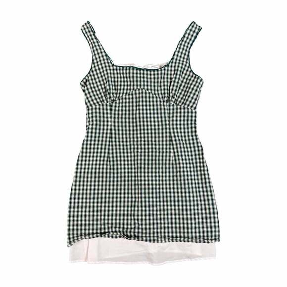 RIHOAS Dresses & Skirts - RIHOAS Green White Plaid Square Neck Strappy Mini Dress Zip Lined Size L